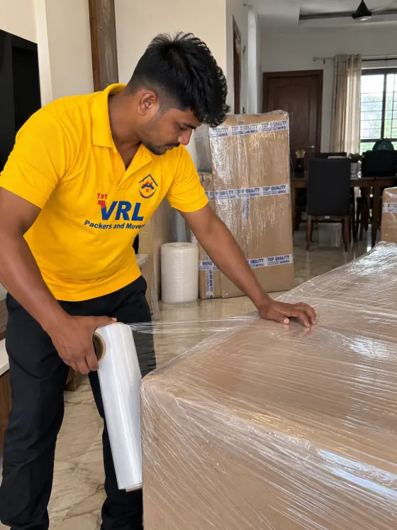 Stretch film wrapped around a table top before loading